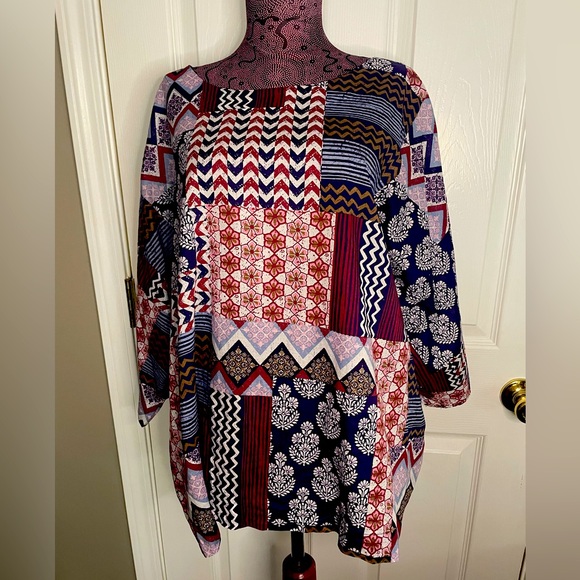 J. Jill Purejill 100% Organic Cotton Batik Patchwork design blouse top size 2X - Picture 4 of 11